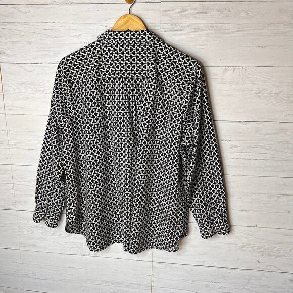 Talbots Shirt Womens SZ 18WP Black & White Clover Wrinkle Resistant Long Sleeve - Picture 9 of 15